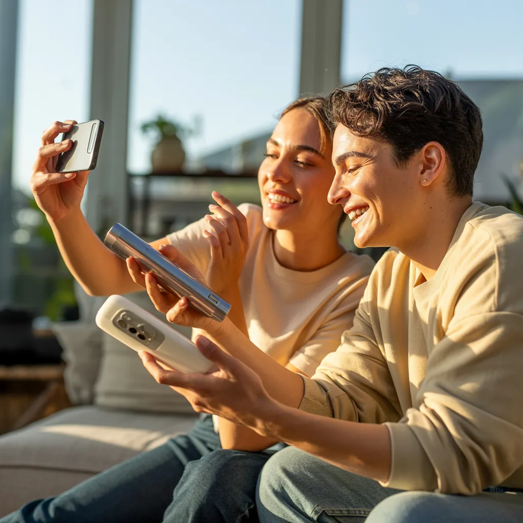 Two people collaborating on a short video for influencer marketing and social media content creation in 2025