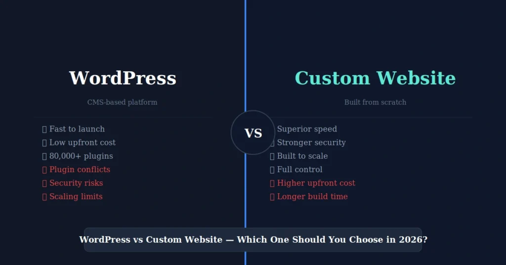 WordPress vs custom website comparison 2026