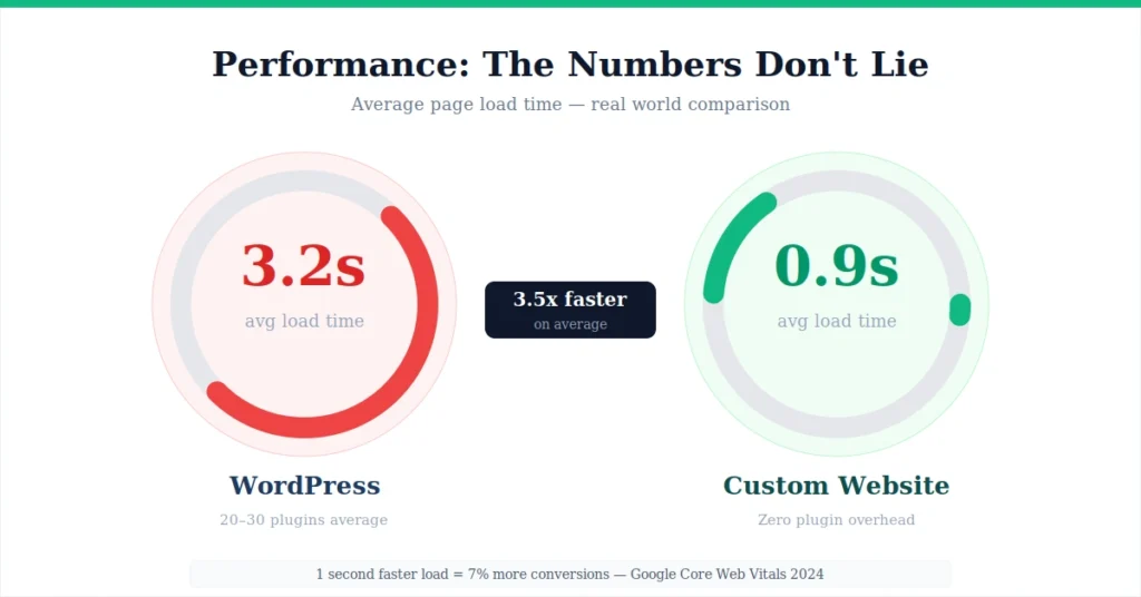 WordPress website load time vs custom website speed comparison